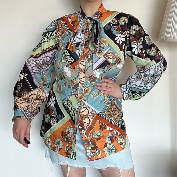 Floral print blouse size M/L / women's shirt - Picture 15 of 16